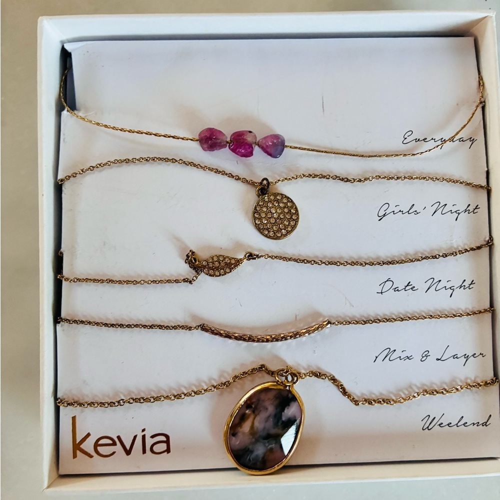 Gold and Pink Women's necklace set 5 piece